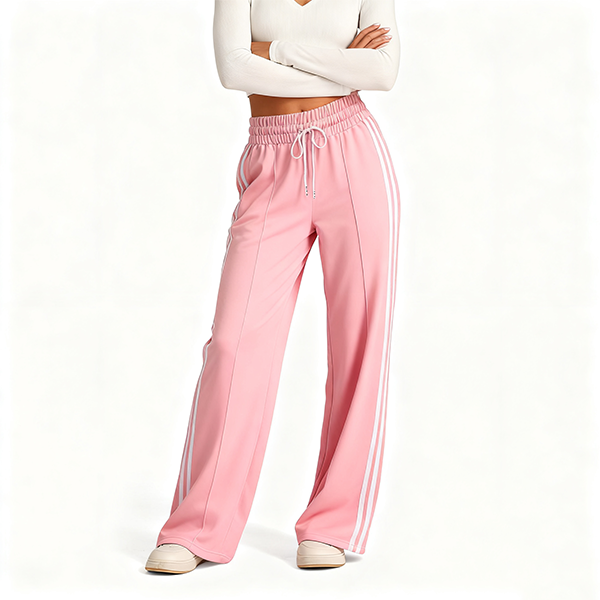 Pink Side-Stripe Drawstring Wide-Leg Pants