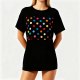 Black Oversized Short-Sleeve Tee with Colorful Polka Dot Print
