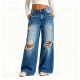 Distressed Wide-Leg Denim Jeans