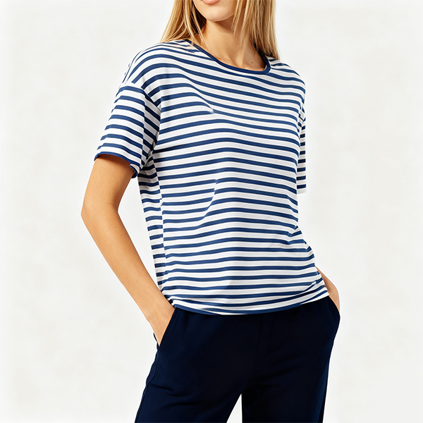 Navy Blue & White Striped Oversized Short-Sleeve Top