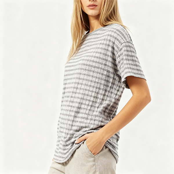 Heather Gray & White Plaid Oversized Tee