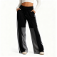 Black & Grey Color-Block Wide-Leg Pants