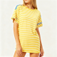 Yellow & White Striped Oversized Short-Sleeve Tee with Blue Trim