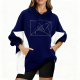 Navy & White Color-Block Geometric Print Hoodie