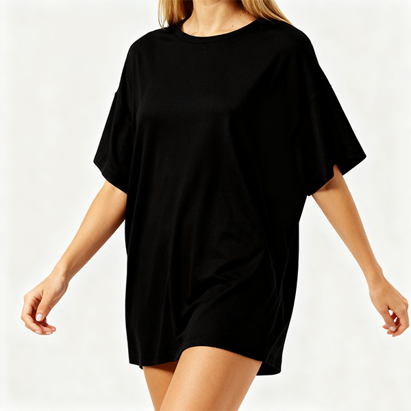 Black Oversized Short-Sleeve Tee with Side Slit Detail