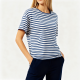 Navy Blue & White Striped Oversized Short-Sleeve Top