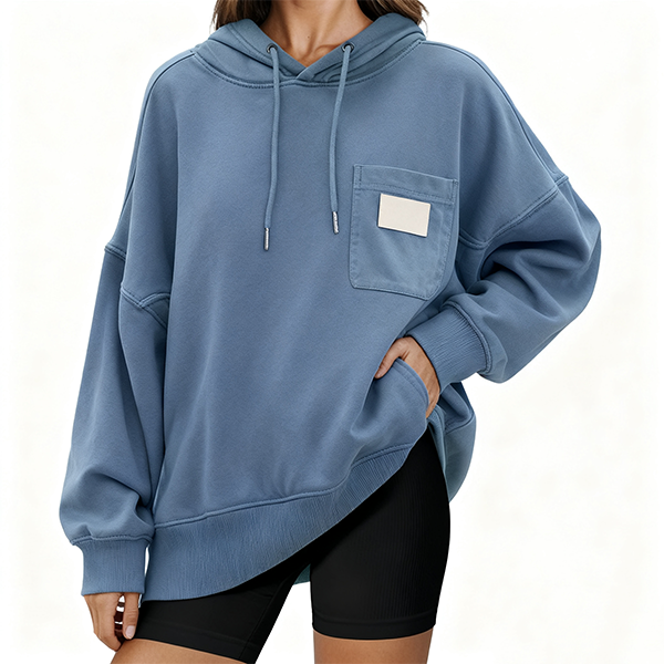 Light Blue Oversized Hoodie with Minimalist Patch Pocket