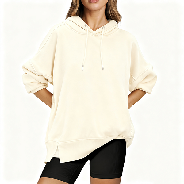 Cream Oversized Hoodie with Asymmetric Hem