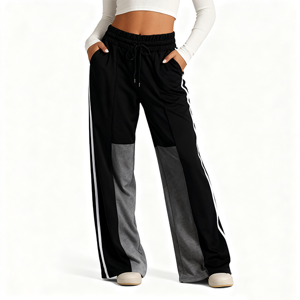 Black & Grey Color-Block Wide-Leg Pants