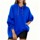Bright Blue Oversized Hoodie with Rainbow Striped Drawstrings