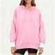 Pink Oversized Hoodie with White Ribbed Trim