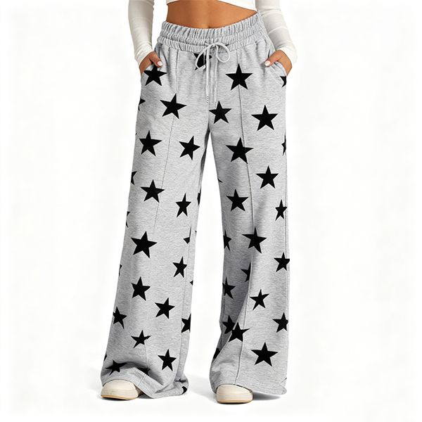 Gray Oversized Sweatpants with Black Star Print