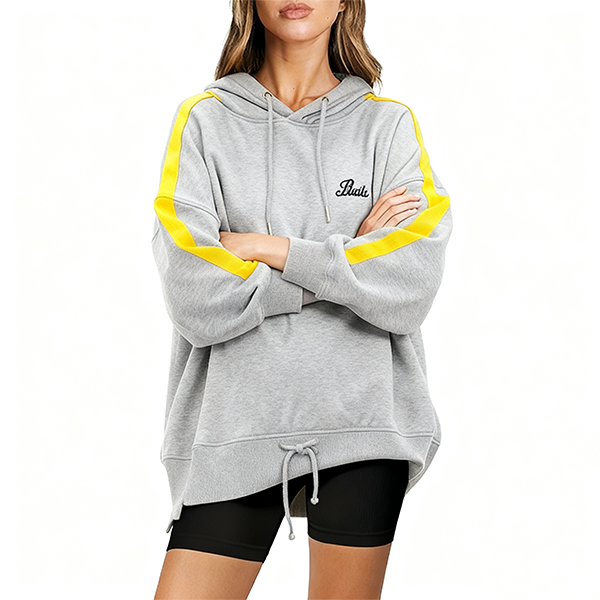 Heather Gray Hoodie with Yellow Accent Stripes