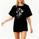 Black Oversized Tee with White Tulip Print