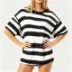 Black & White Striped Textured Oversized Short-Sleeve Knit Top