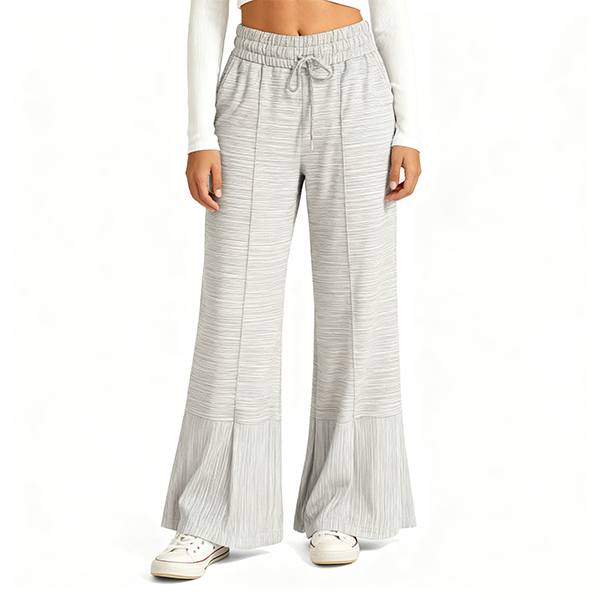 Light Grey Textured High-Waisted Wide-Leg Pants